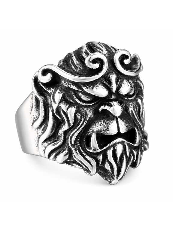Men's Beast Face Monkey Head Ring Stainless Steel Gothic Biker Statement Ring, Curled Brow Tusk Detail, Gold Silver Brow Options, Concert Party Halloween Ring, Gift for Him, US Sizes 7-13