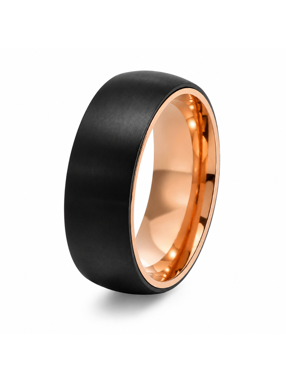 Men's Black Outer Stainless Steel Spinner Ring with Vivid Interior, US Sizes 6-12, 8mm Rotating Center with Contrasting Rails for night outings and streetwear