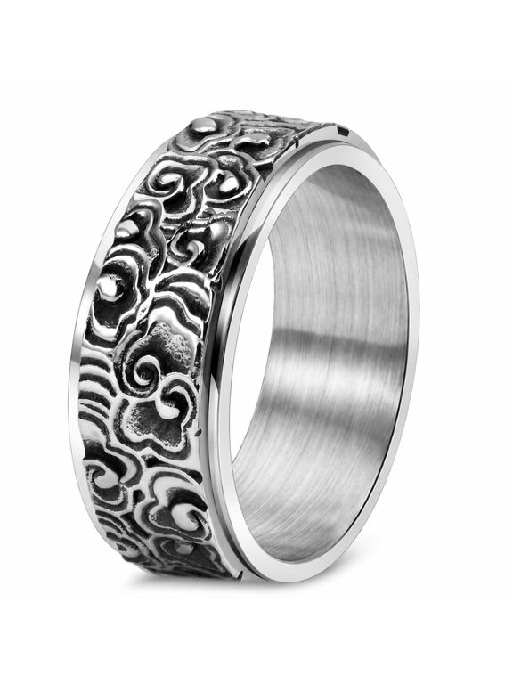 Men's Cloud Pattern Spinner Ring, Stainless Steel Vintage Statement Band, Raised Surface Detail, 8mm Width, Party Concert Everyday Style, Birthday Father's Day Gift, US Sizes 7-13
