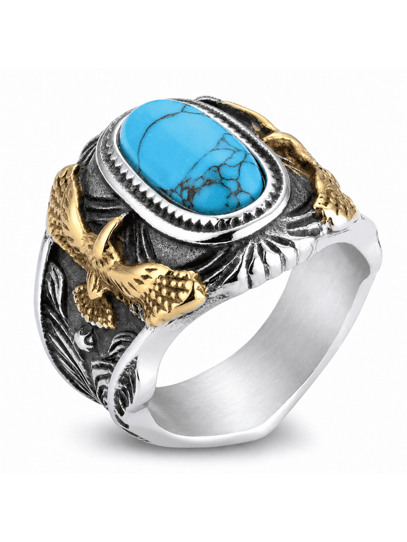 Men's Eagle Ring with Stone, Stainless Steel Western Statement Style, US Sizes 7-15 for Vintage Looks, Casual Wear and Birthday Gifts for Him