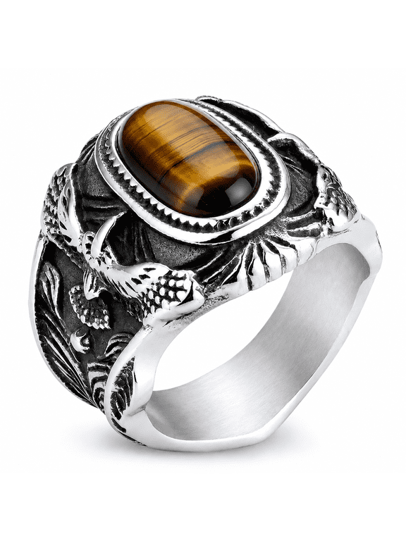 Men's Eagle Ring with Stone, Stainless Steel Western Statement Style, US Sizes 7-15 for Vintage Looks, Casual Wear and Birthday Gifts for Him