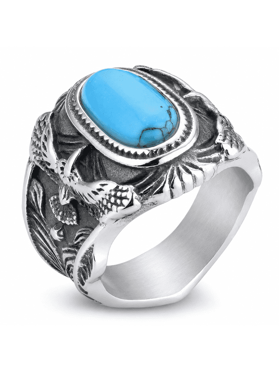 Men's Eagle Ring with Stone, Stainless Steel Western Statement Style, US Sizes 7-15 for Vintage Looks, Casual Wear and Birthday Gifts for Him