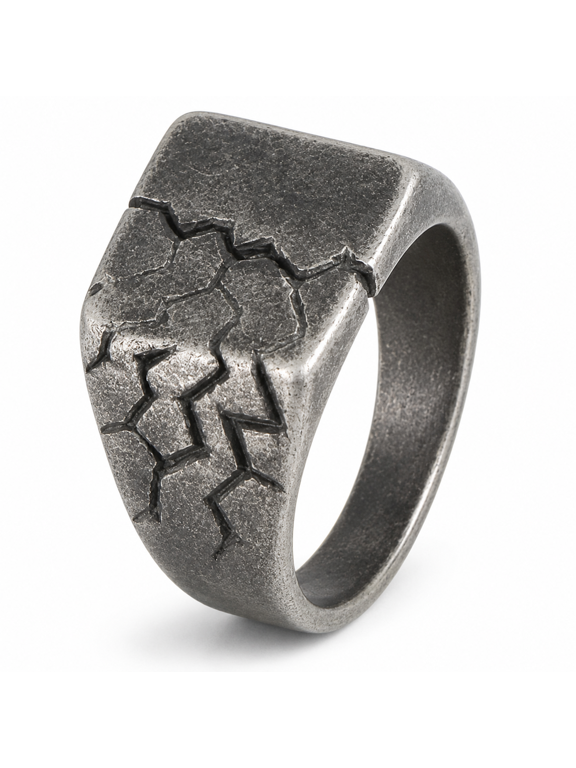 Men's Lightning-Like Crack Ring, Stainless Steel Gothic Punk Signet Ring, US Sizes 7-12, Rugged Geometric Design for Rock Outfits, Concerts, Parties and Birthday Gifts for Him