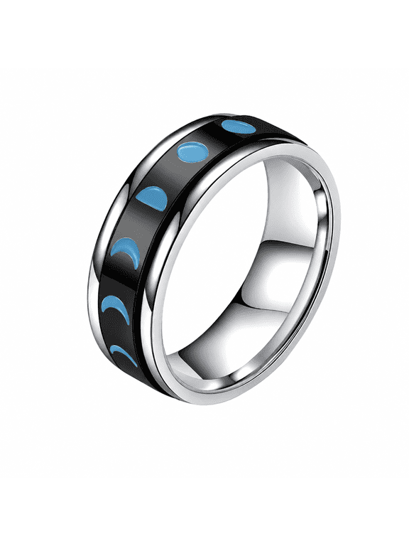 Men's Moon Phase Spinner Ring, Stainless Steel 7mm Celestial Two-Tone Band, Three Color Options, Sizes 6-11 for Streetwear, Festivals and Birthday Gifts for Him