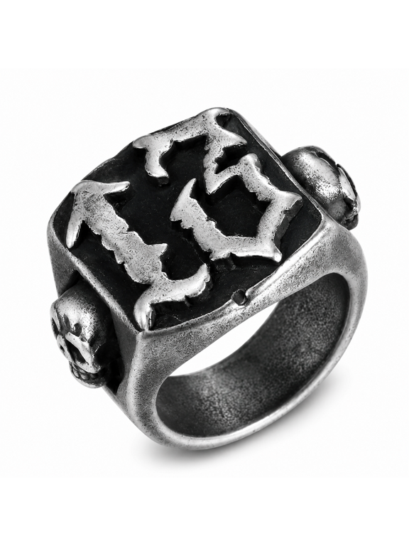 Men's Number 13 Skull Signet Ring, Stainless Steel Gothic Statement Band, Sizes 7-15, Vintage Casual Style for Everyday Wear, Parties, Gift for Him