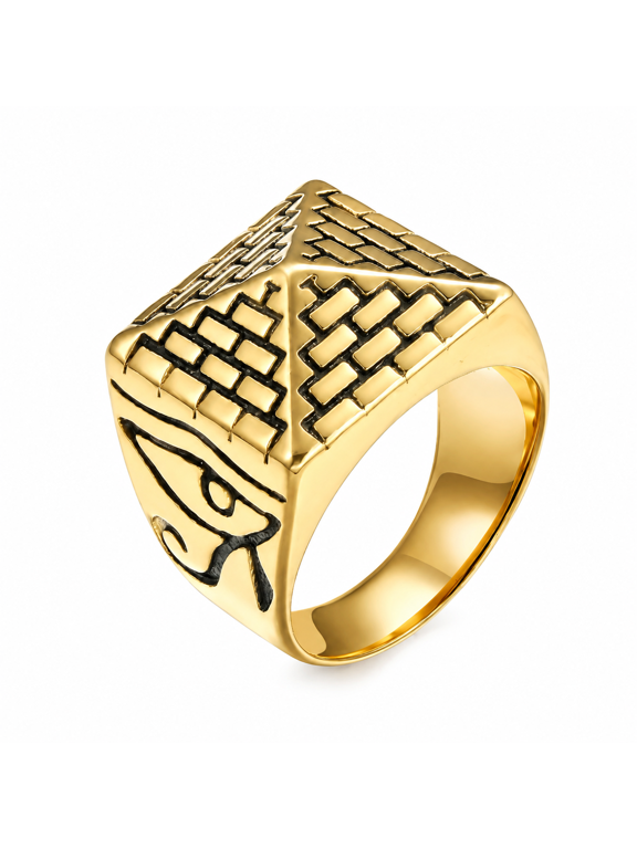 Men's Pyramid Eye Signet Ring, 17mm Stainless Steel Ancient-Inspired Statement Style, Sizes 8-13, Two Color Options, Everyday Wear, Birthday or Holiday Gift for Him