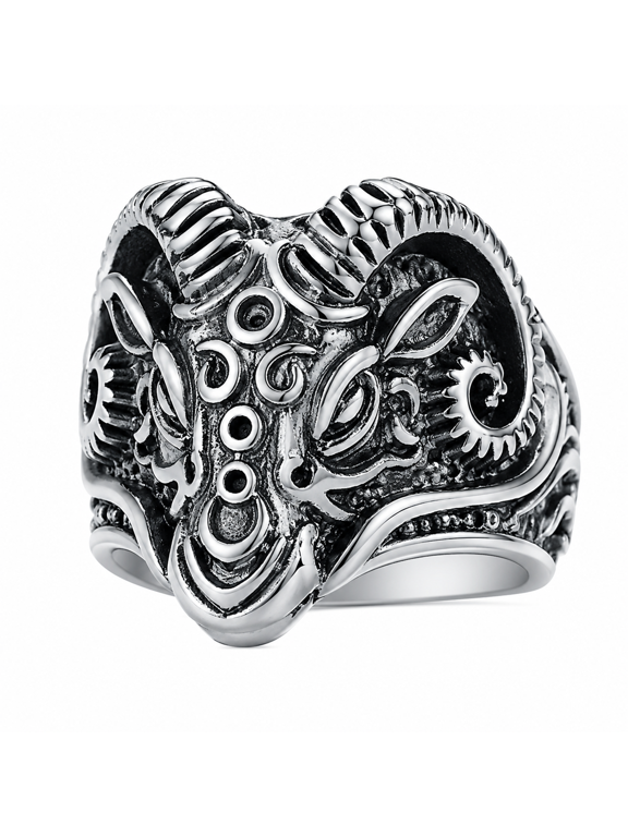 Men’s Ram Head Goat Ring, Stainless Steel Horned Animal Statement Ring, Vintage Gothic Biker Style, Punk Rock Casual Style, Gift for Him, US Sizes 7-12