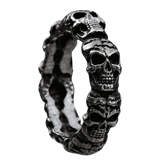 Skrloton Rings BQJ Men's Single-Row Skull Pinky Ring in Stainless Steel with Repeating ...
