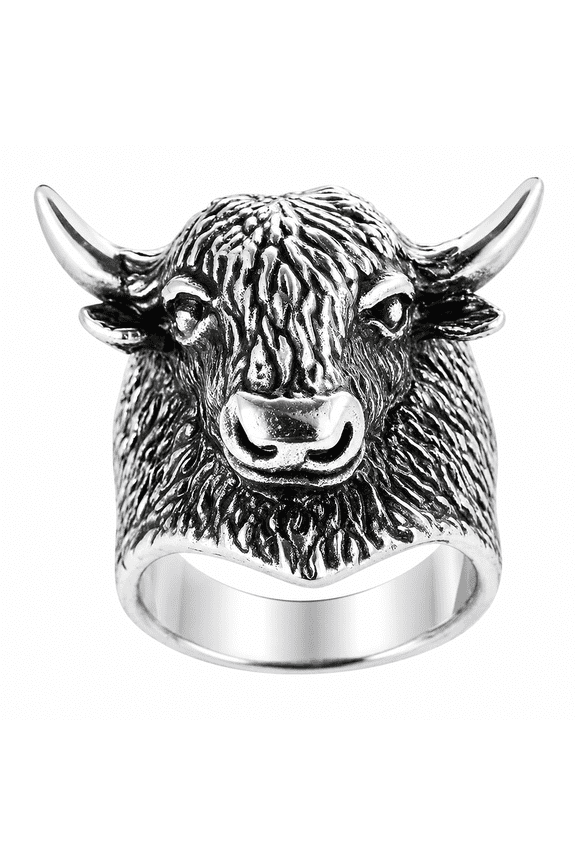 Men’s Stainless Steel Bull Head Ring, Animal Face Wide Band Ring for Men, Sizes 8-13, Western Biker Style for Daily Wear Concert Party Gift for Him
