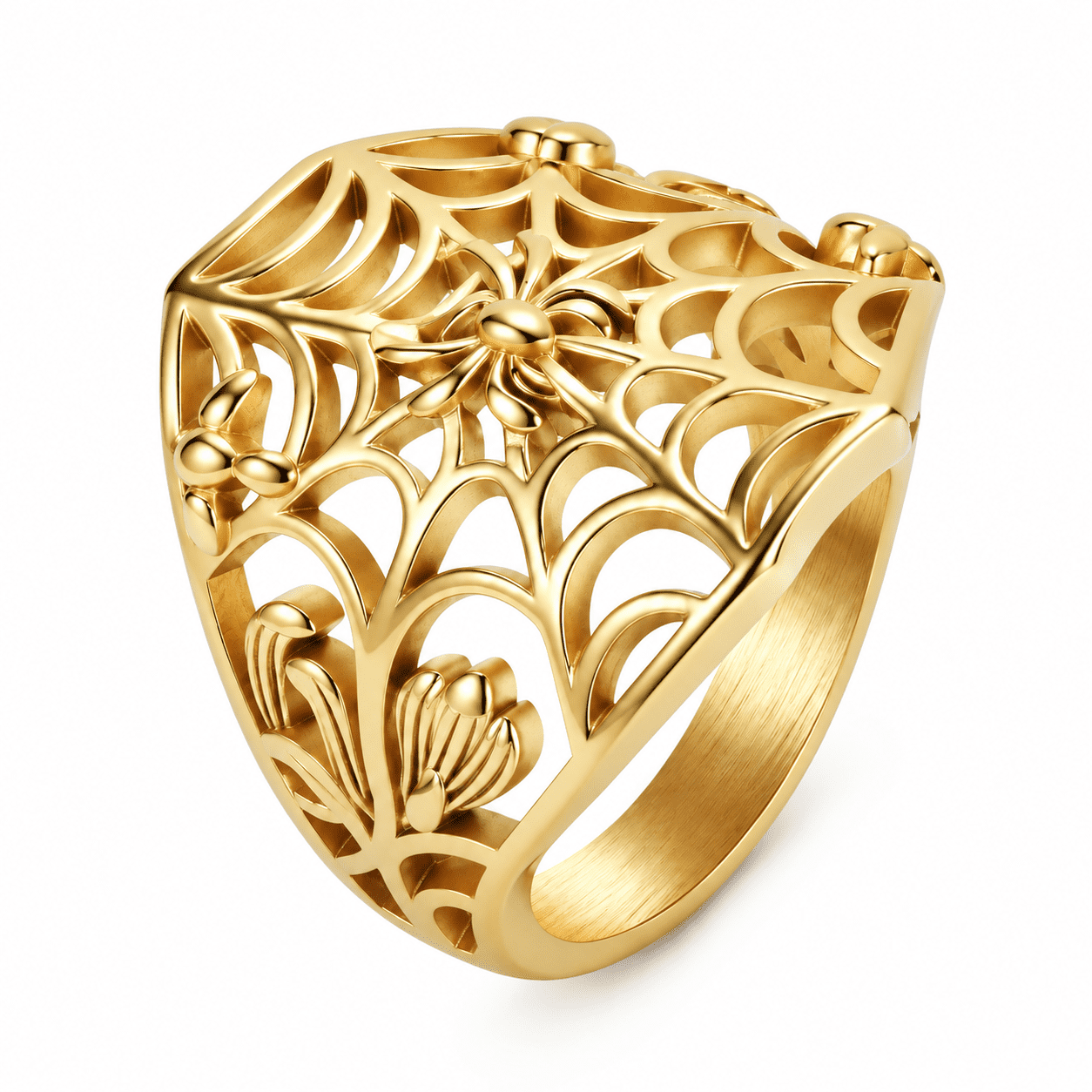 BQJ Men's Stainless Steel Spider Web Ring with Open Cutouts and ...