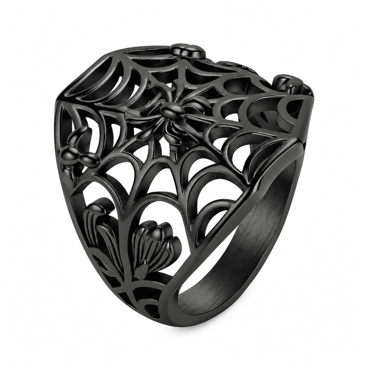 BQJ Men's Stainless Steel Spider Web Ring with Open Cutouts and ...