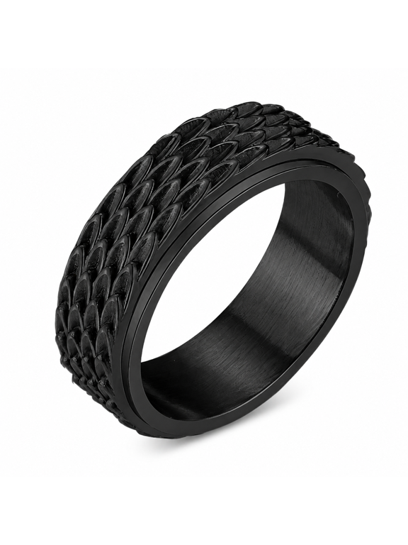 Unisex Dragon Scale Spinner Ring, Stainless Steel Modern Industrial Style, Sizes 6-13, Layered Texture, Three Color-Tone Options for Dinners, Weekends and Gift for Him or Her