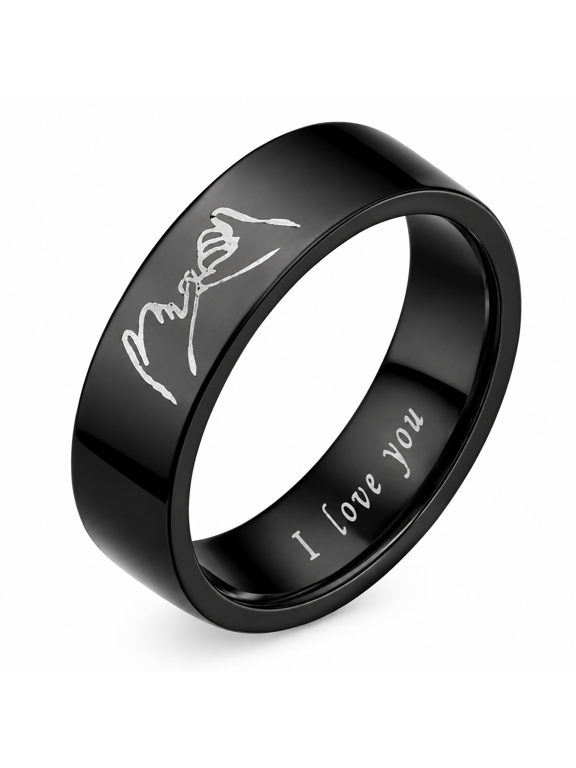 Unisex Pinky Promise Band Ring in Stainless Steel, US Sizes 6-13, 6mm Profile with Linked Hands and Inner I Love You Inscription for Anniversary Gifts