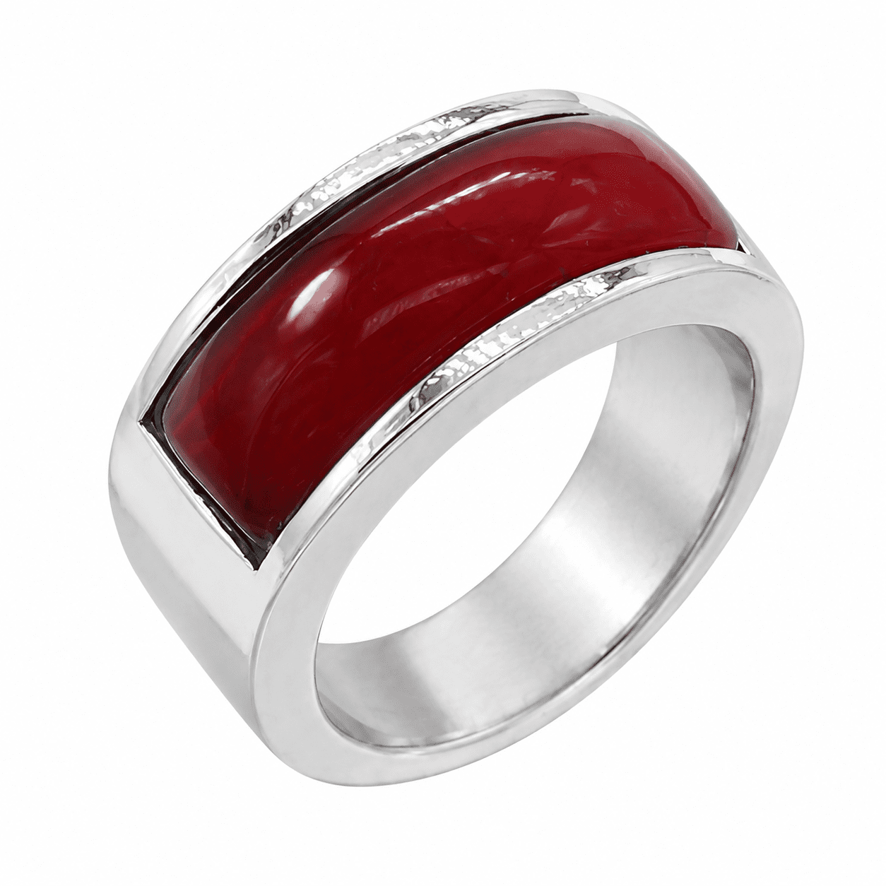 BQJ Unisex Rectangular Stone Band Ring in Stainless Steel, 8mm Width ...