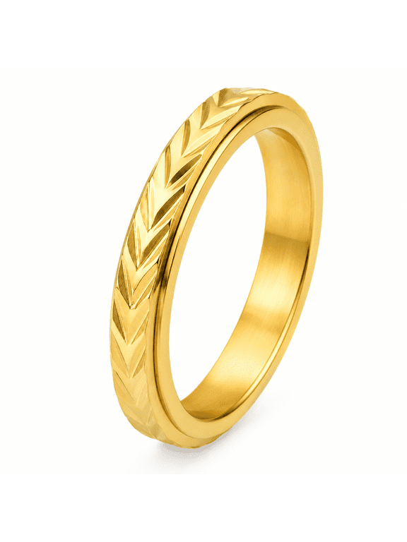 Women Wheat Leaf Spinner Ring in Stainless Steel, US Sizes 5-12, 3mm Wheat Motif Spinner for Stacked Outfits, Garden Events, Birthday Gifts and Personal Style