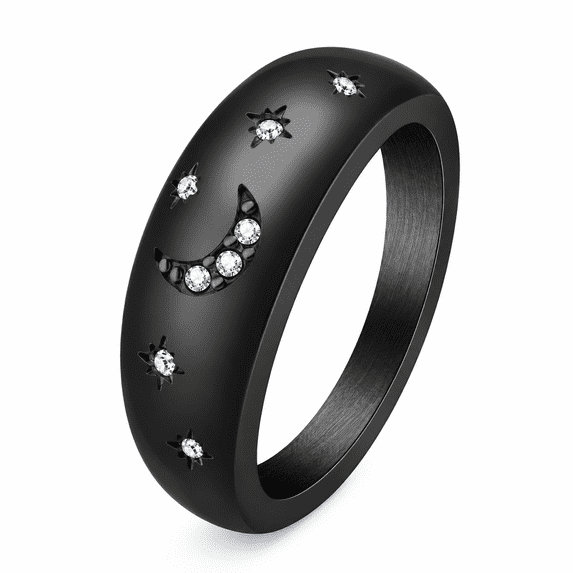 BQJ Women's Moon and Star Ring, Stainless Steel with White Accents, 7mm ...