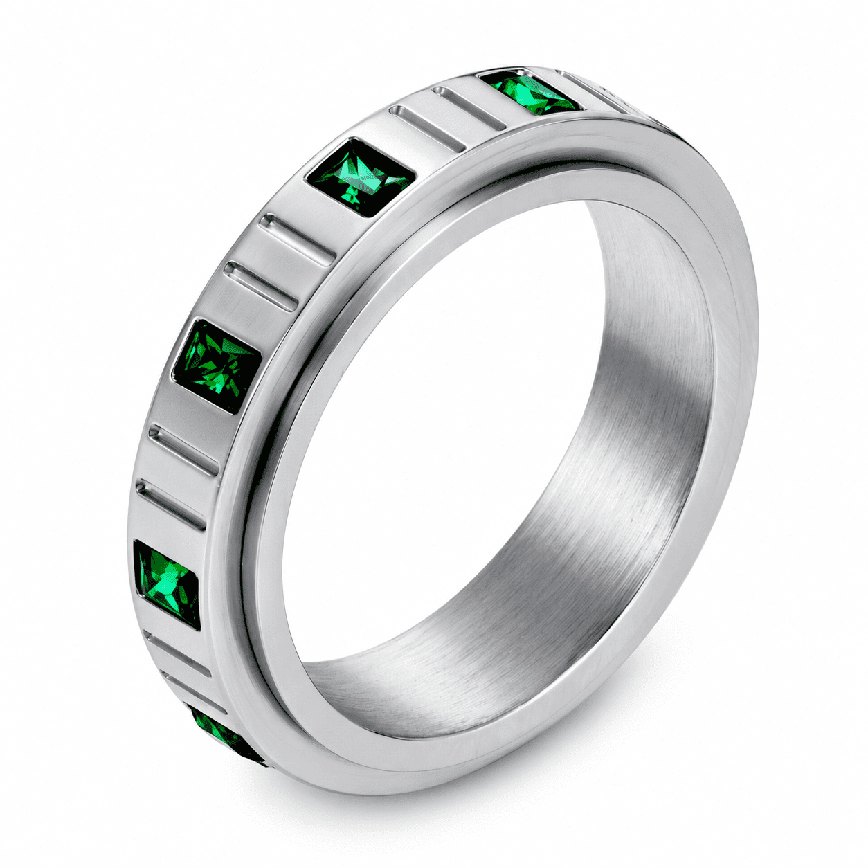 BQJ Women's Stainless Steel Stone Spinner Ring with Square Accents and ...