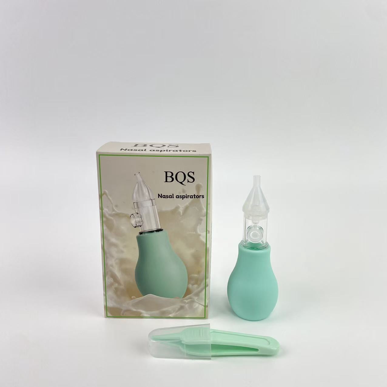 BQS Nasal aspirators,Baby Nasal Aspirator – Manual Baby Nose Cleaner with Soft Silicone Tip, Anti-Backflow, Includes Cleaning Tweezers & Portable Case (Green, One Size)