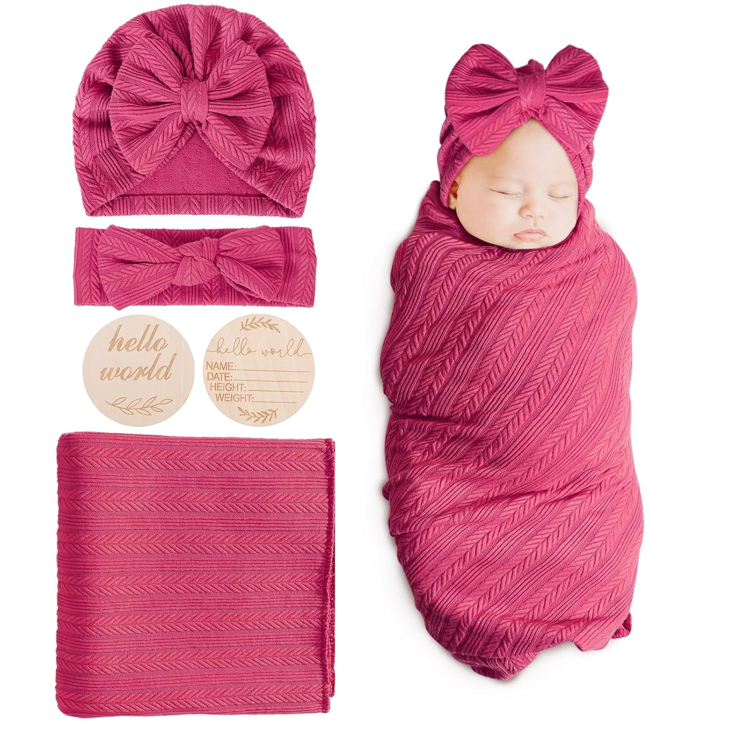 Personalized Baby Swaddle & Hat Set - Custom Name & Icon Blanket, Soft Polyester, Newborn Gift
