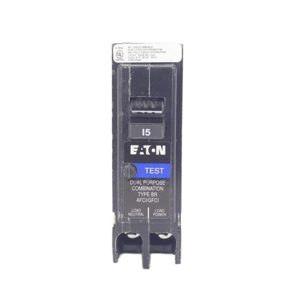 BR 15 Amp AFCI/GFCI Circuit Breaker - 1-Pole, Dual Function, Plug-On Neutral - Arc Fault & Ground Fault Protection for BR Type Breaker Boxes
