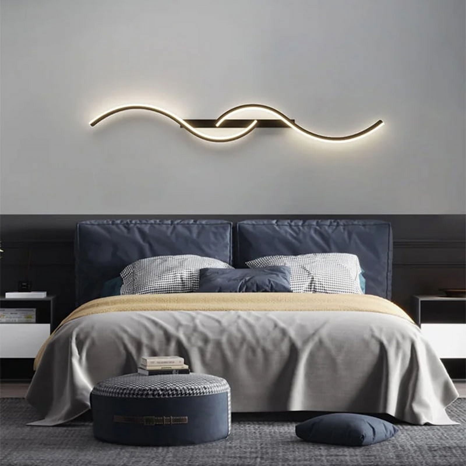 Sleek Black & Gold LED Wall Sconce For Bedroom, Living Room, Hallway, Or Bathroom – Modern Glass Shade, E27 Bulb, AC85-265V