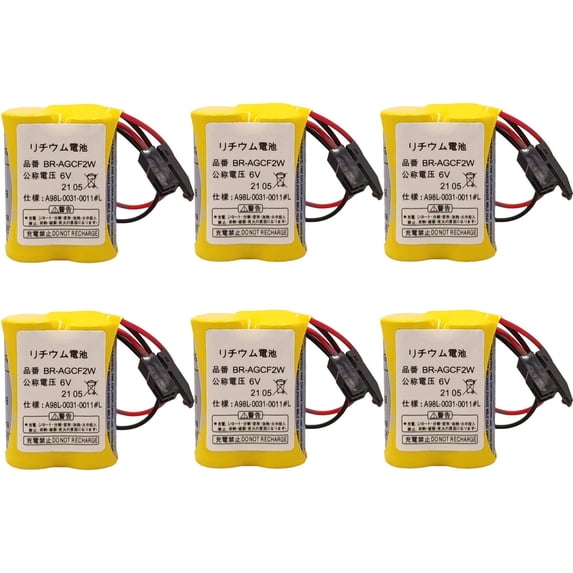 BR-AGCF2W 6V A98L-0031-0011#L PLC Battery for Fanuc System Battery A98L-0031-0011 with Black Plug, Pack of 6
