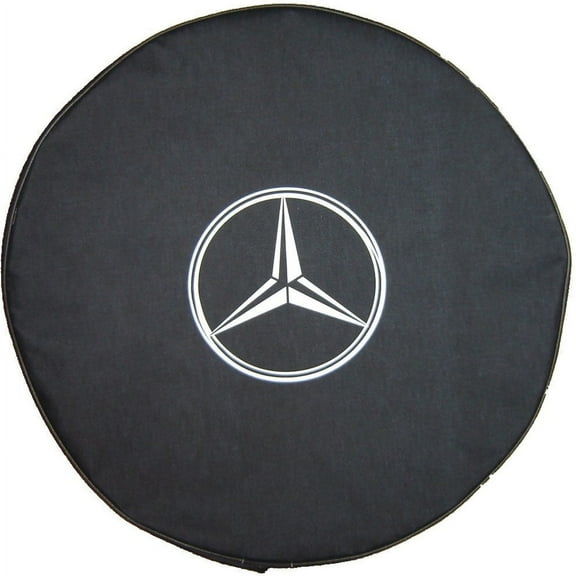 BR-BENZ-30 Brawny Benz - 30-in - Silver Print with black trim - US Made SpareCover - Brawny Series - Heavy Vinyl Denim Texture - High Endurance Spare Tire Cover