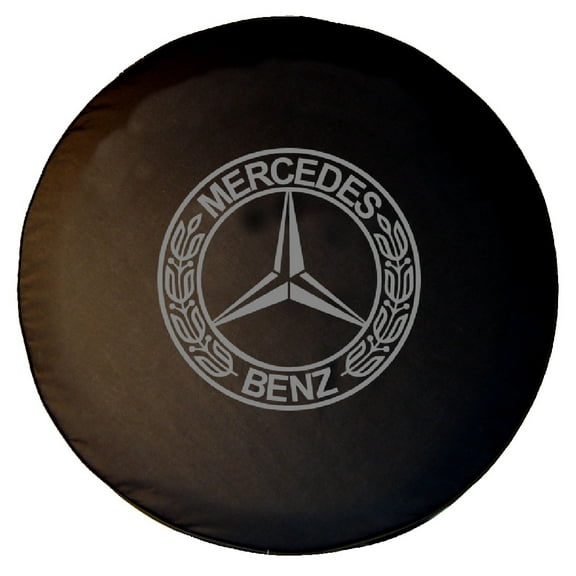 BR-BENZ-FANCY-35 Brawny Benz - 35-in - Silver Laurel Leaf Print with black trim - US Made SpareCover - Brawny Series - Heavy Vinyl Denim Texture - High Endurance Spare Tire Cover