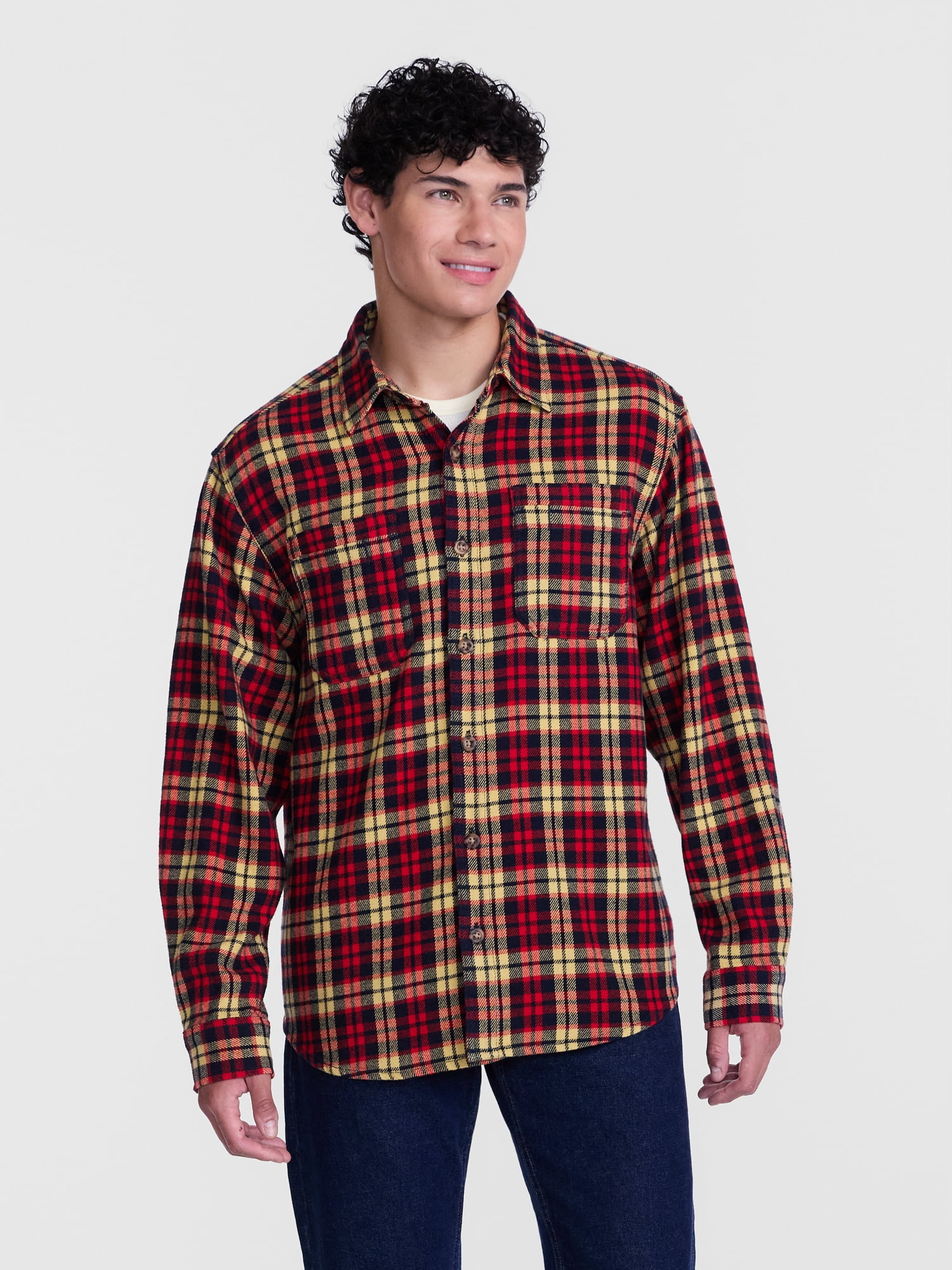 Men's Work Flannel Shirt with Long Sleeves, Sizes S-3XL