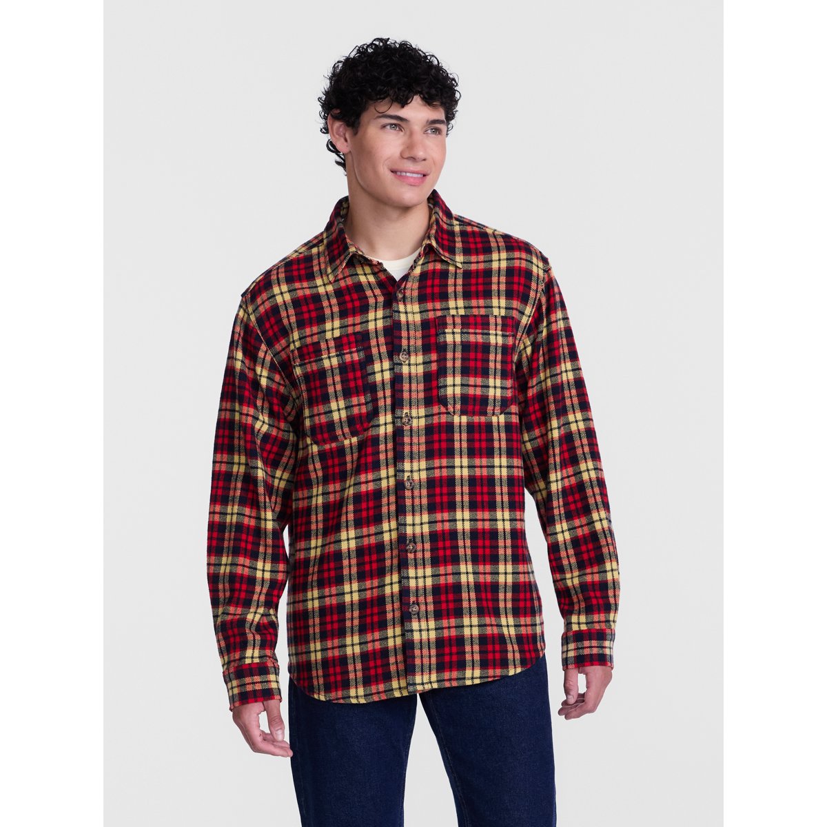 Men's Work Flannel Shirt with Long Sleeves, Sizes S-3XL