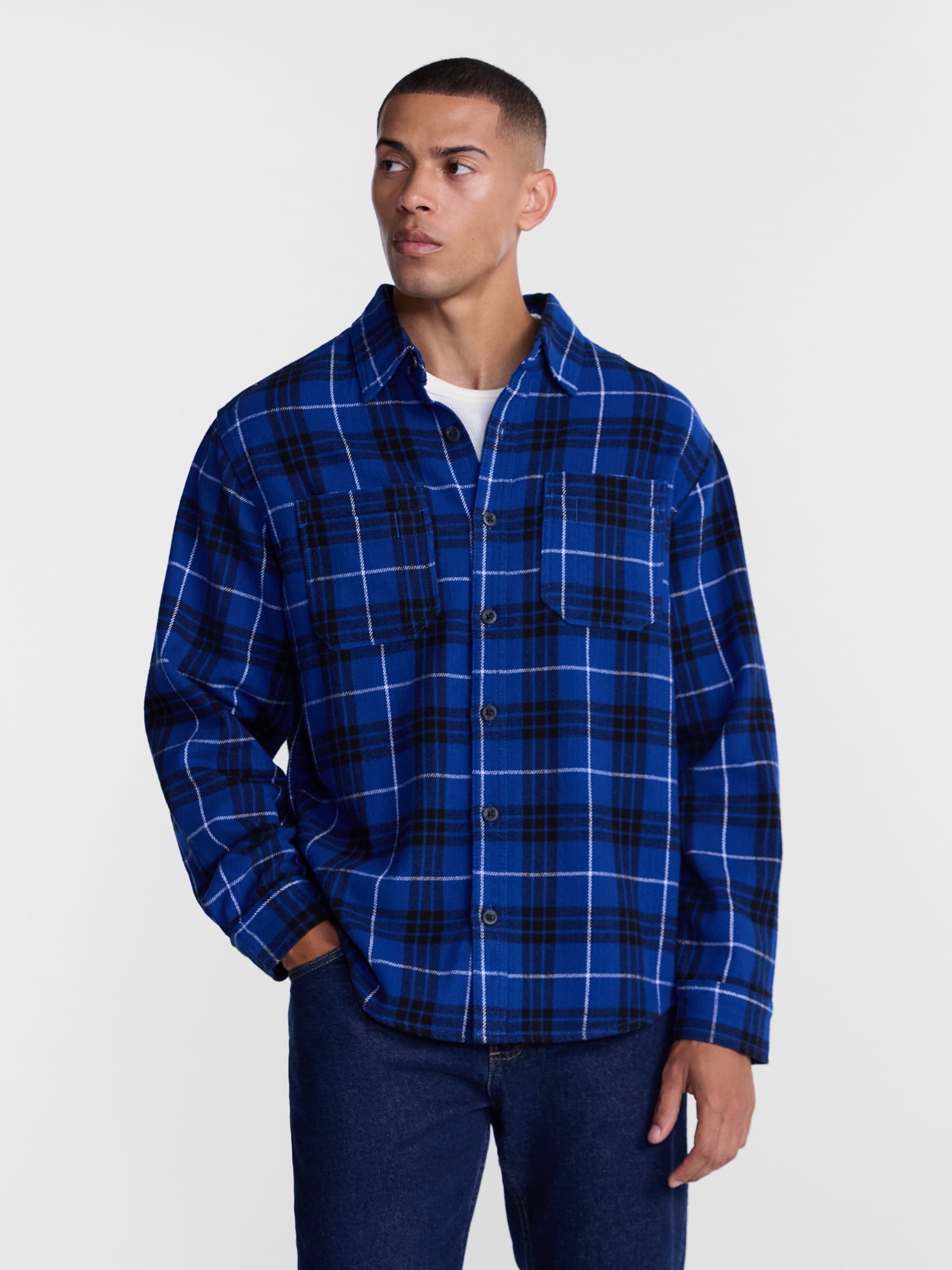 Men's Work Flannel Shirt with Long Sleeves, Sizes S-3XL