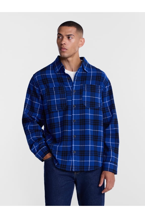 Men's Work Flannel Shirt with Long Sleeves, Sizes S-3XL