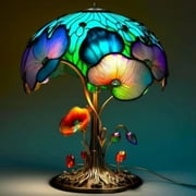 BR01 Creative Stained Glass Plant Series Table Lamp Flower Mushroom Snail Octopus Shaped Resin Retro Decor Table Lamp Night Light