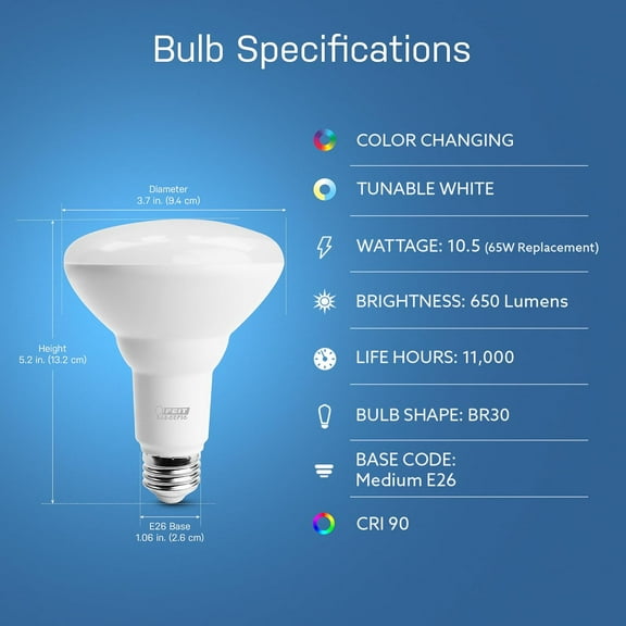 BR30 Smart Flood Light Bulb,2.4GHz WiFi Color Changing and Dimmable, No Hub, Works with Alexa or Google Assistant, BR30/RGBW/CA/AG, 65W, Multi-Color (RGBW), 1 Count (Pack of 1)