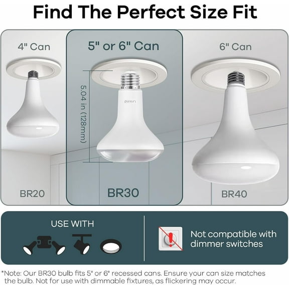 BR30 Smart Light Bulbs, WiFi Flood Light Bulbs Compatible with Alexa & Google Home, RGBTW Color Changing Light Bulb, 1800K-6500K Tunable White, E26 8W Equivalent 60W, 2.4Ghz WiFi only, 4 Pack