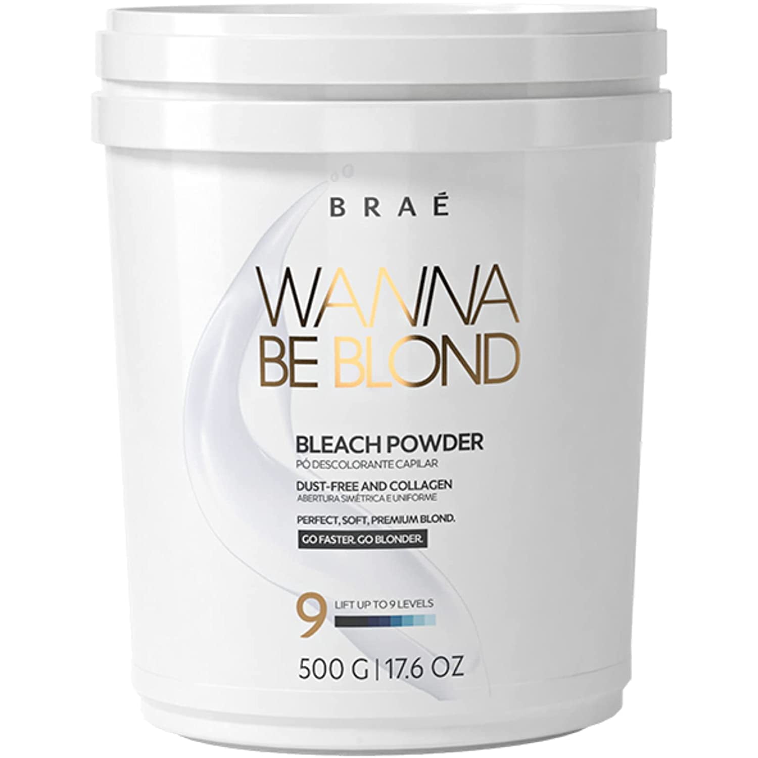 BRAÉ Bleach Poweder 17.6 Oz Wanna Be Blond, Lift Up to 9 Levels, Collagen-Rich Formula & 10 Oils Mix, Conditioning Effect, Dust-Free, Easy  to Apply