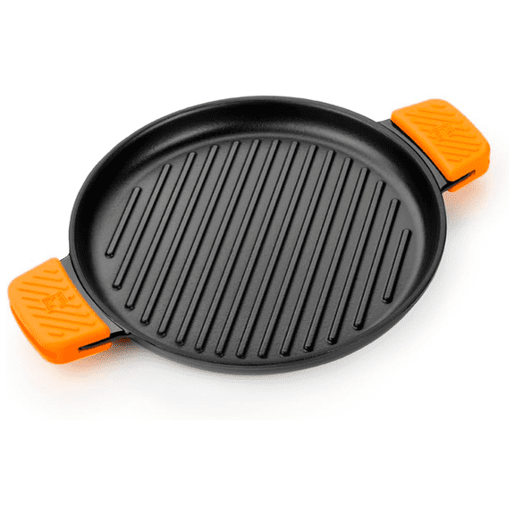 BRA COOKWARE Efficient Iron Round Ribbed Grill | 12.6 inches Cast Iron Round Griddle | All Heat Sources Compatible | Toxic Free | Without Non-Stick | Silicon Handle | Non Deformable