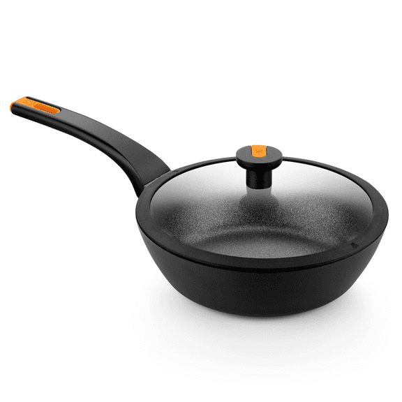 BRA COOKWARE Efficient Pro Nonstick Sauté Pan w/ Lid | 9.5 Inch - 3.2 Quart Cast Aluminum Deep Skillet | 3-Layer Scratch Resistant Coating | Toxic Free | All Cooktops Skillet | Heat-Resistant Handle