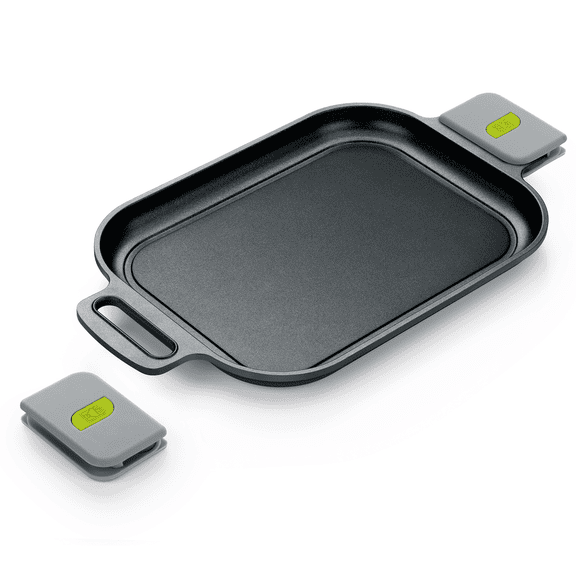 BRA COOKWARE Life Ceramic Nonstick Grill | 12.6 x 9.4 Inch Recycled Cast Aluminum Smooth Plate | Ceramic Non-Stick | Ceramic Non-Stick Coating | Toxic Free | All Cooktops| Removable Handles
