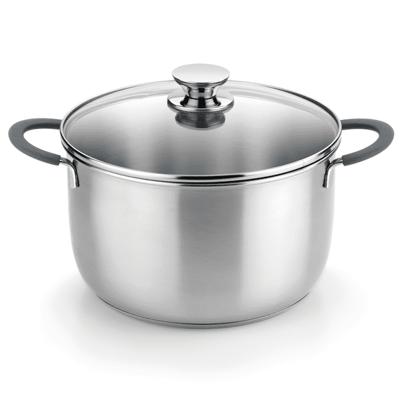 BRA COOKWARE Master Stainless Steel Stock Pot w/ Glass Lid | 9.5 Inch 4 Quart Premium 18/10 Cooking Pot | TOXIC FREE Deep Pot | Silicone Coated Handles | All Cooktops (incl. Induction) | Shiny Finish