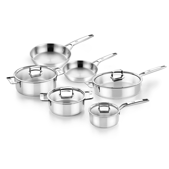 BRA COOKWARE Signature 10-Piece Stainless Steel Cookware Set | Professional Pots & Pans Set | Kitchen Set w/ 2 Pots, 1 Sauté Pan, 2 Fry Pans, 1 Saucepan,4 Lids | All Stovetop Compatible | Toxic Free