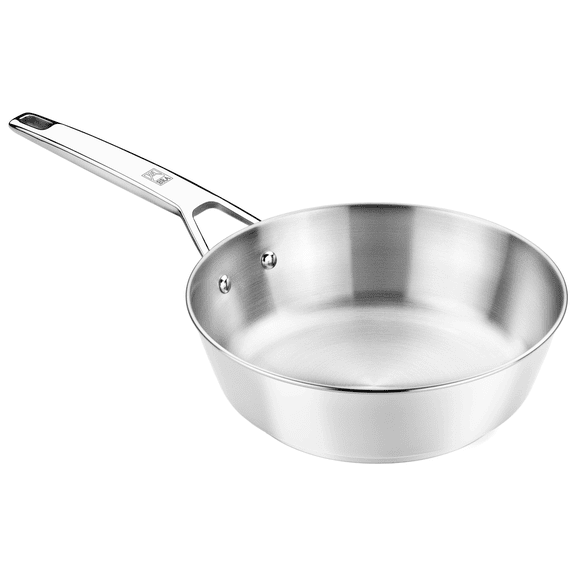 BRA COOKWARE Signature Deep Frying Pan | 9.5 inches Professional High Skillet | Stainless Steel Deep Frying Pan | All Stovetop Compatible | Toxic Free | w/o Non-Stick Coating | Polished Finish