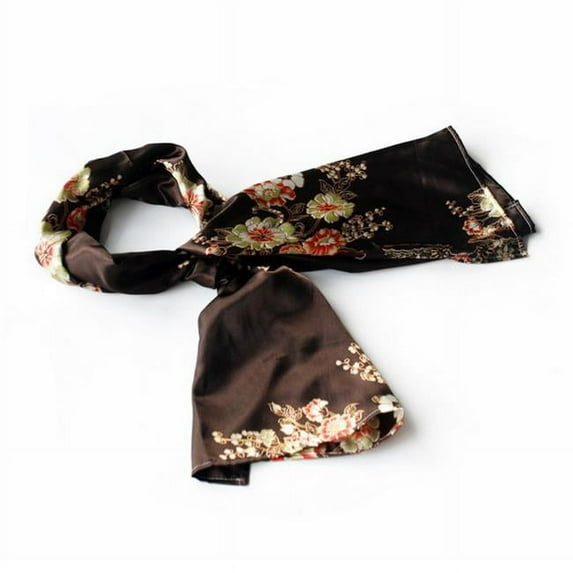 BRA-SCA01072-S Blando Brown Flowers Floral Patterns Exquisitely Elegant comfy Silk Scarf/Wrap/ShawlSmall