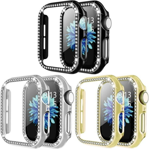 BRADCET 1/3Pack Bling Cover for Apple Watch Case 41mm 40mm 38mm 42mm 44mm 45mm Women, Shockproof Hard PC Full Diamond Bumper Case for iWatch Series 8 7 SE 6 5 4 3 2 1 Accessories
