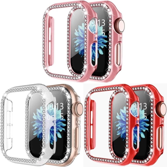 BRADCET 1/3Pack Bling Cover for Apple Watch Case 41mm 40mm 38mm 42mm 44mm 45mm Women, Shockproof Hard PC Full Diamond Bumper Case for iWatch Series 8 7 SE 6 5 4 3 2 1 Accessories