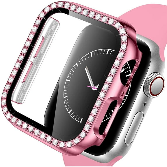 BRADCET 1/3Pack Bling Hard Cover for Apple Watch Case 38mm 40mm 41mm 42mm 44mm 45mm Women Tempered Glass Screen Protector Diamonds Full Protective Bumper for iWtch Series 8 7 SE 6 5 4 3 2 Accessories