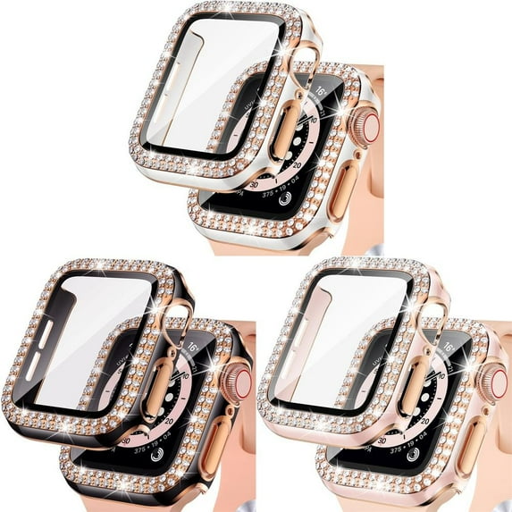BRADCET 1/3Pack Bling Hard Cover for Apple watch Case 44mm 38mm 40mm 45mm 41mm 42mm Diamond Tempered Glass Screen Protector Protective Cover Bumper for iWatch Series 8 7 SE 6 5 4 3 2 1 Accessories