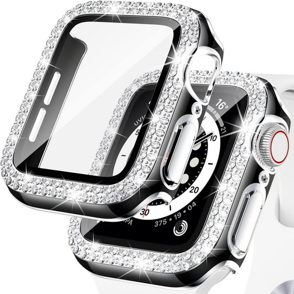 BRADCET 1/3Pack Bling Hard Cover for Apple watch Case 44mm 38mm 40mm 45mm 41mm 42mm Diamond Tempered Glass Screen Protector Protective Cover Bumper for iWatch Series 8 7 SE 6 5 4 3 2 1 Accessories