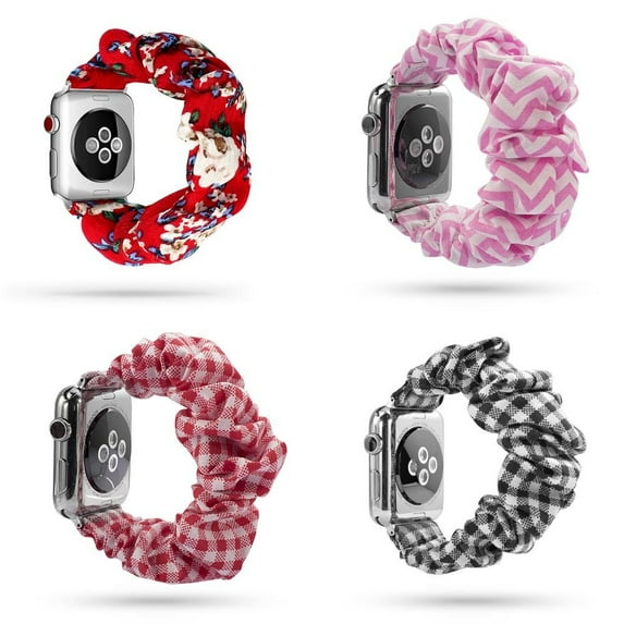 BRADCET 1/4Pack Women Scruncie Strap Compatible with Apple Watch Bands 40mm 41mm 42mm 38mm 44mm 45mm 49mm, Elastic Cute Printed Nylon Solo Loop Wristbands for iWatch Series Ultra 9 8 7 SE 6 5 4 3 2 1