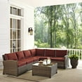 thumbnail image 1 of BRADENTON 5-PIECE OUTDOOR WICKER SEATING SET WITH SANGRIA CUSHIONS - RIGHT CORNER LOVESEAT, LEFT CORNER LOVESEAT, CORNER CHAIR, CENTER CHAIR, SECTIONAL GLASS TOP COFFEE TABLE, 1 of 1